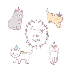 Fototapeta na wymiar Cartoon cute cat happy new year vector.