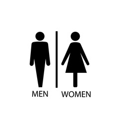 Black silhouette men and women icon in white square. Sign restroom women and men. Icon public toilette and bathroom for hygiene. Template for poster,sign. Flat vector image. Vector illustration