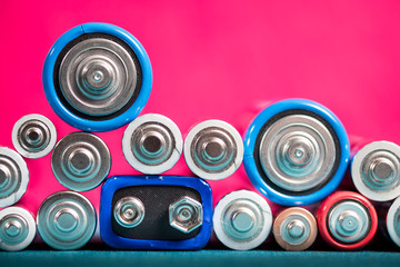 Ecology recycling concept. Many different types used or new battery