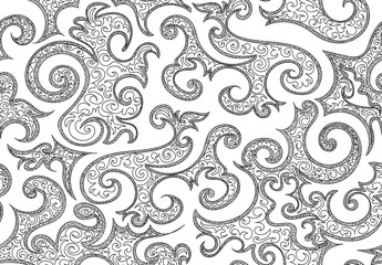 Abstract vector seamless texture with beautiful handwritten curling graphic elements