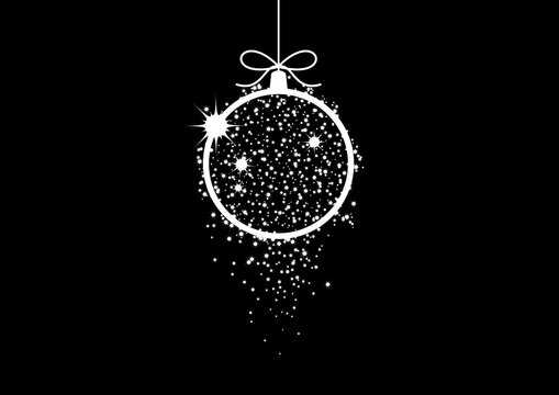 Black and white Christmas background vector. Elegant minimalist Christmas card. Holiday background with copy space for text. Hanging Christmas balls. White christmas ornaments