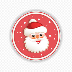 Christmas round red sign with a cute Santa Claus silhouette,