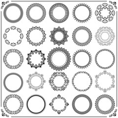 Vintage set of round elements. Different elements for decoration and design frames, cards, menus, backgrounds and monograms. Classic patterns. Set of black vintage patterns