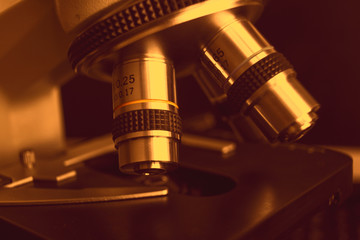 Optical microscope - science and laboratory equipment. Microscope is used for conducting planned, research experiments, educational demonstrations in medical and clinical laboratories.