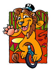 lion on bicycle in circus