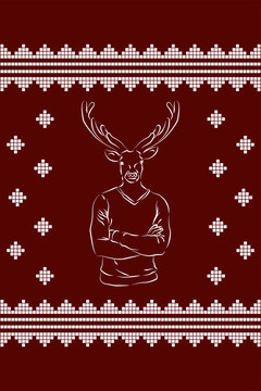 Christmas deer stylish design on a red background