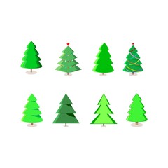 Winter colorful cartoon Christmas tree vector set. Symbol of winter, decoration and holiday season. Isolated graphic element. Flat vector image. Vector illustration