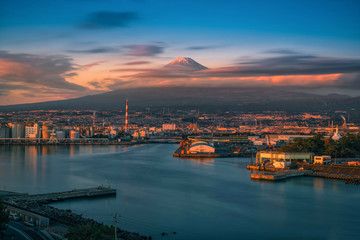 Fototapeta na wymiar Mt. Fuji with Japan industry zone at sunset Shizuoka prefecture, Japan.