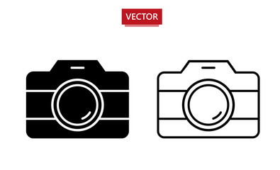 Photo vector icon. Set of 2 different design icons - outline and filled. Vector illustration isolated on white background. Simple pictogram for graphic and web design.