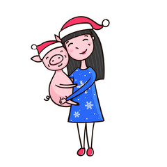 Little girl with piggy in the arms