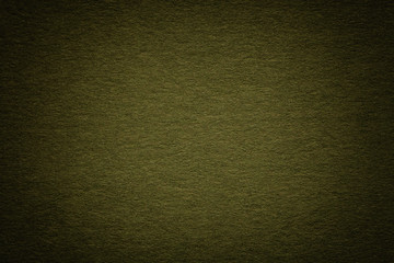 Texture of old dark green paper background, closeup. Structure of dense deep bluish cardboard.