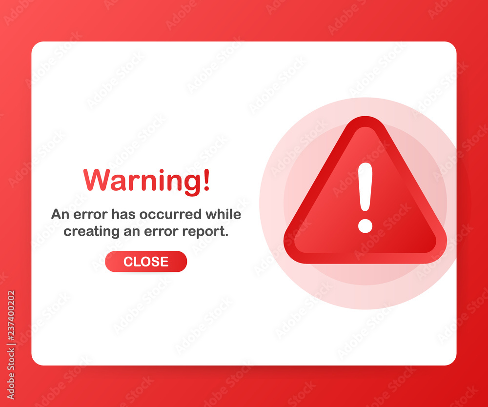 Poster modern warning pop up with flat design on red background. vector illustration.