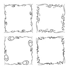 Collection of Vector Frames. Rectangles for image. Hand drawn black highlighting borders isolated on the white background. Doodle effect. Pencil marks. Cartoon style. Geometric shapes for your design