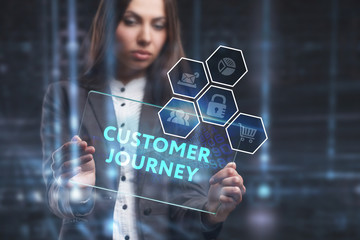 The concept of business, technology, the Internet and the network. A young entrepreneur working on a virtual screen of the future and sees the inscription: Customer journey