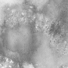 Silver watercolor texture with abstract washes and brush strokes on white paper background. Trendy look. Chaotic abstract organic design.