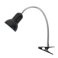 Black table lamp on the clip. Isolated object on white background