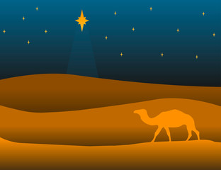 Postcard banner merry christmas with camel, vector