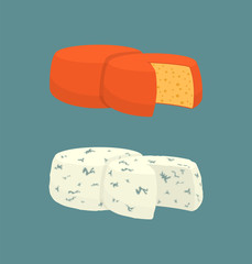 Hard Cheese Variety Icons Set Vector Illustration
