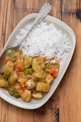 squid stew with boiled rice on dish