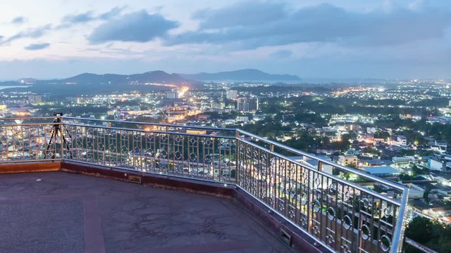 Time lapse of beautiful sunrise,motion control slider and pan tilt shot at khao rang view point phuket thailand 4K Time lapse Night to Day