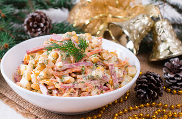 New Year's Salad with Sausage, Korean Carrot, Corn