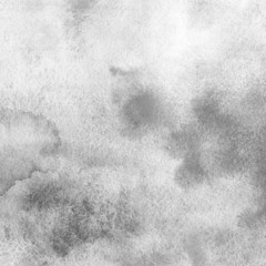 Silver watercolor texture with abstract washes and brush strokes on white paper background. Trendy look. Chaotic abstract organic design.