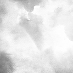 Silver watercolor texture with abstract washes and brush strokes on white paper background. Trendy look. Chaotic abstract organic design.