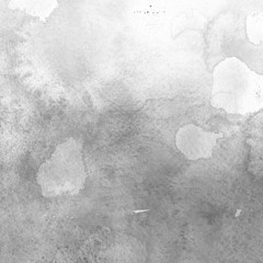 Silver watercolor texture with abstract washes and brush strokes on white paper background. Trendy look. Chaotic abstract organic design.