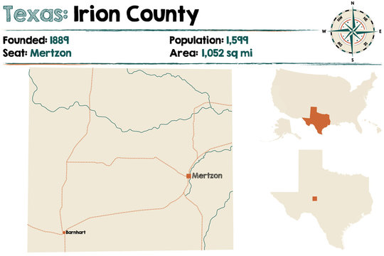 Detailed map of Irion County in Texas, USA