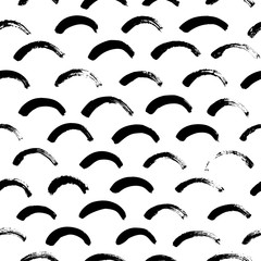 Monochrome minimalistic tribal seamless pattern with semicircles. Hand drawn vector ornament for wrapping paper.