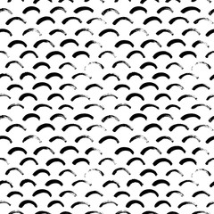 Monochrome minimalistic tribal seamless pattern with semicircles. Hand drawn vector ornament for wrapping paper.