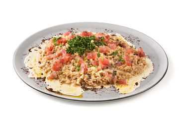 Porridge with meat and greens