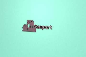 Illustration of Seaport with violet text on light background