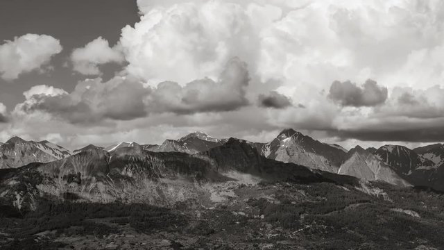 Clouds formation above the Aiguilles de Chabrières in Black & White (Time-lapse). Hautes-Alpes, Ecrins National Park, Alps, France