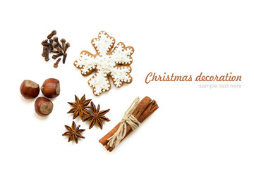 Set of Christmas and New Year decoration for design on the white background with Gingerbread and decorations. Scrapbooking ideas