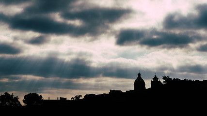 Silhouette of National Pantheon in Lisbon, Portugal