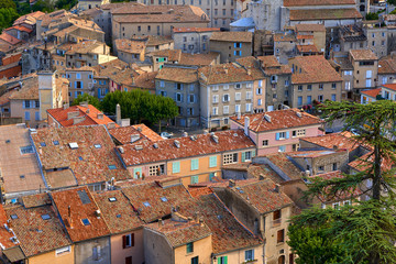 Elevated view of the rooftops of Sisteron. Alpes-de-Haute-Provence, PACA Region, France