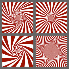 Maroon and white spiral and starburst background set