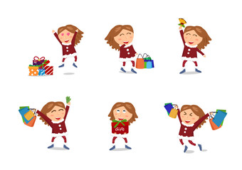 Girl characters vector, Sale, Christmas and happy new year shopping, end of winter season, gift and celebration holiday with woman, cute cartoon