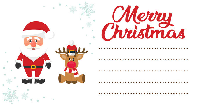 cartoon christmas santa claus and сhristmas deer on the christmas letter to santa