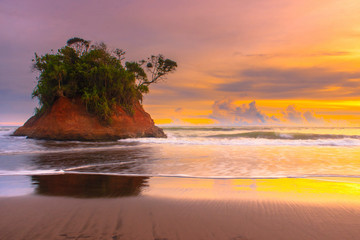 sunset on beach natural beauty of bengkulu utara indonesia with mountain barisan and green nature