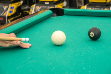 Close up view of a pool table