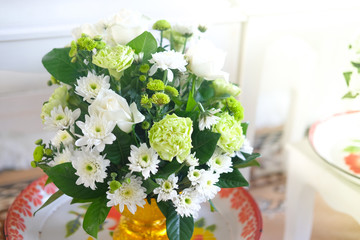 Flower in vase decoration in Thai wedding