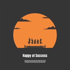 Silhouette of young man and woman jumping