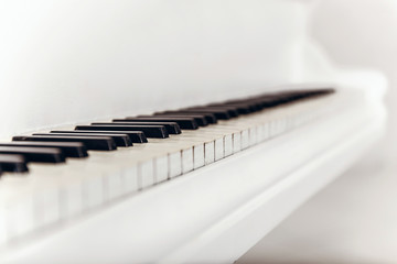 Closeup of black and white piano keys. Type of diagonal