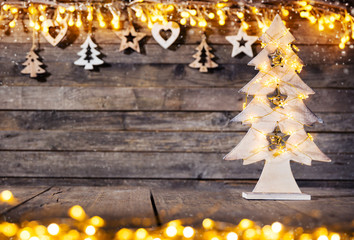 Christmas rustic background with wooden decoration