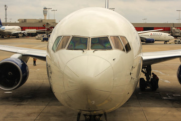 Fototapeta na wymiar Close up view of a Delta Jet at Hartsfield-Jackson, ATL Georgia