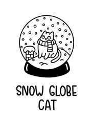 A Cartoon Vector Drawing Of A Toy Glass Snow Orb With A Winter Cat Scenery Inside