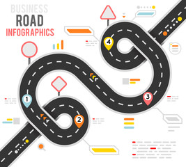 Info business plan navigation loop bend road way map infographic roadmap design vector illustration