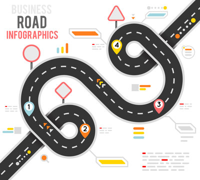 Info Business Plan Navigation Loop Bend Road Way Map Infographic Roadmap Design Vector Illustration